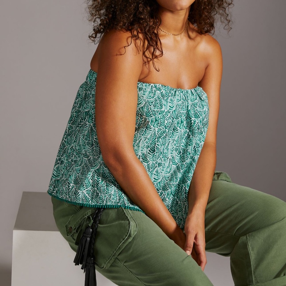 Anthropologie Blue Strapless Sleeveless Crop Top